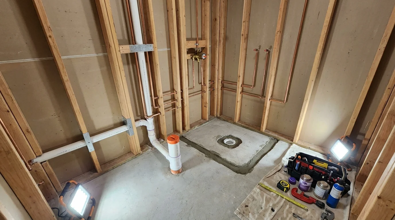 Bathroom rough-in plumbing during remodel by Johns Plumbing LLC in Mount Kisco