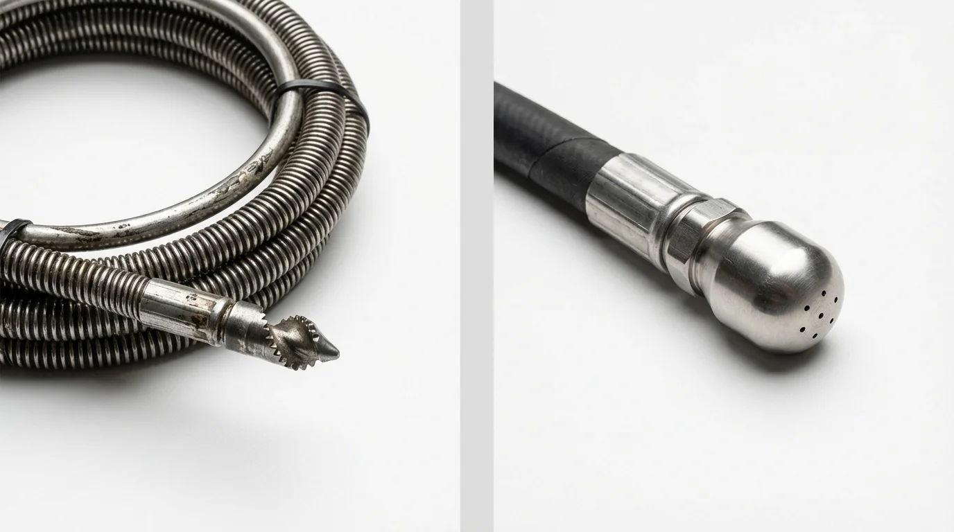 Drain snake cable and hydro jetting nozzle used for drain cleaning in Mount Kisco, NY