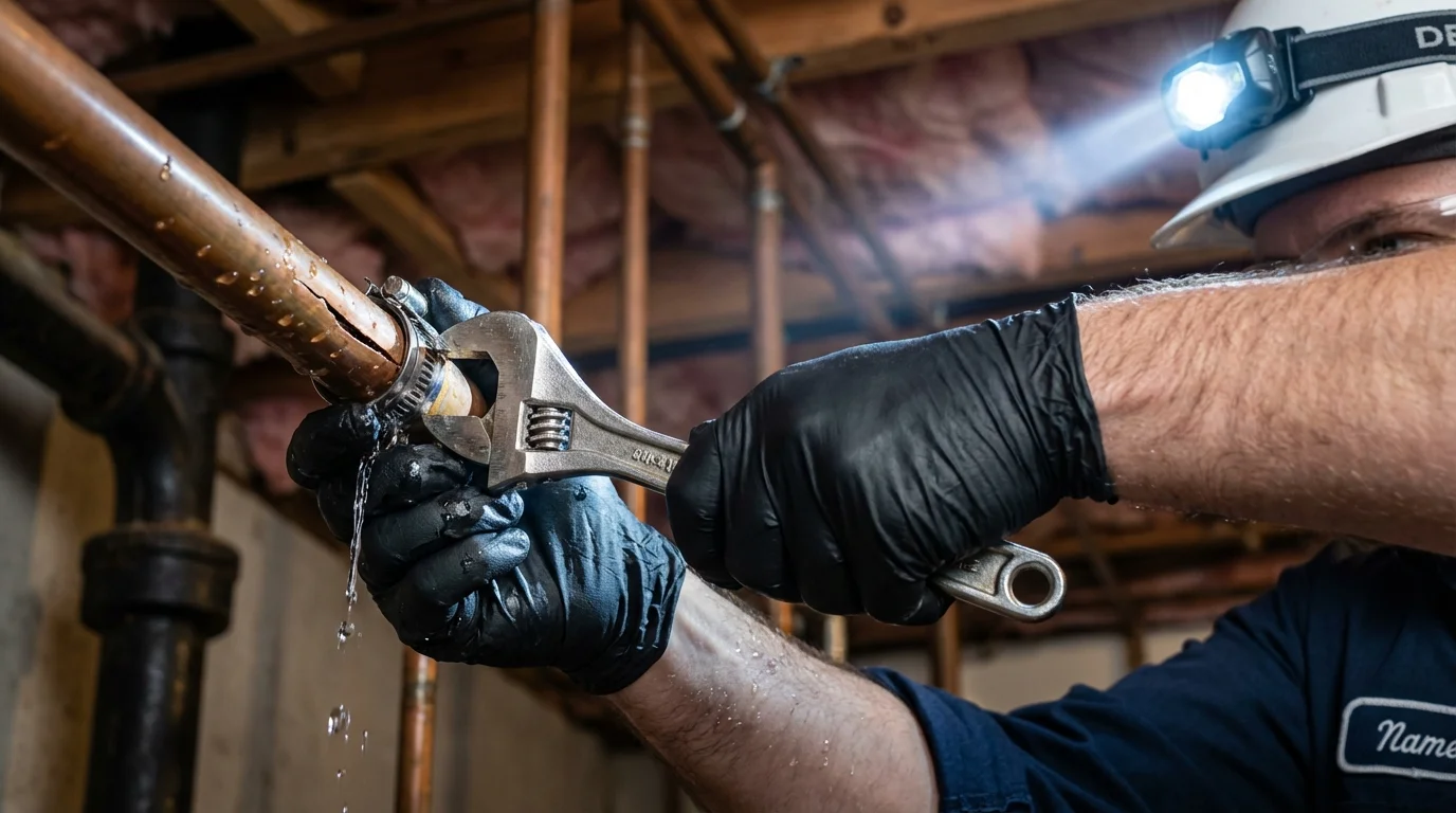 Emergency pipe clamp repair being performed by a Johns Plumbing LLC plumber in Mount Kisco