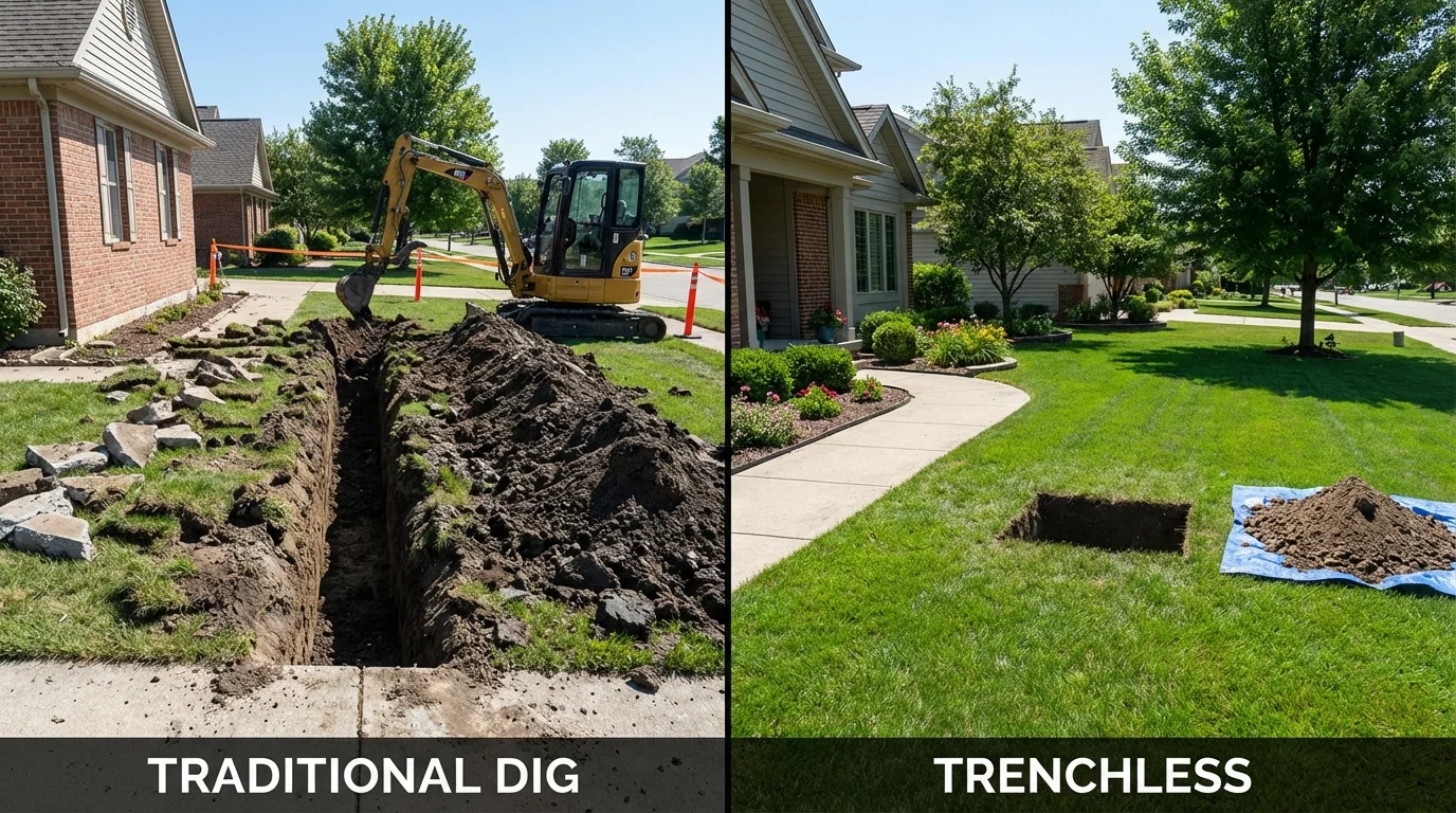 Trenchless sewer repair with minimal yard damage versus traditional excavation in Mount Kisco, NY